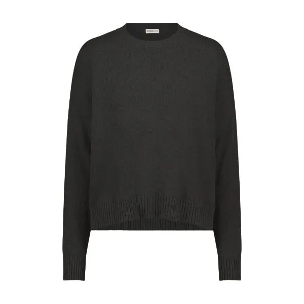 Minnie Rose Cotton Cashmere Boxy Crew Neck Top in Black 8932