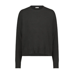 Minnie Rose Cotton Cashmere Boxy Crew Neck Top in Black 8932