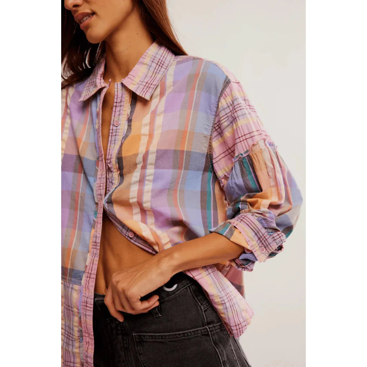 Free People Madras Dreams Top in Pink Combo