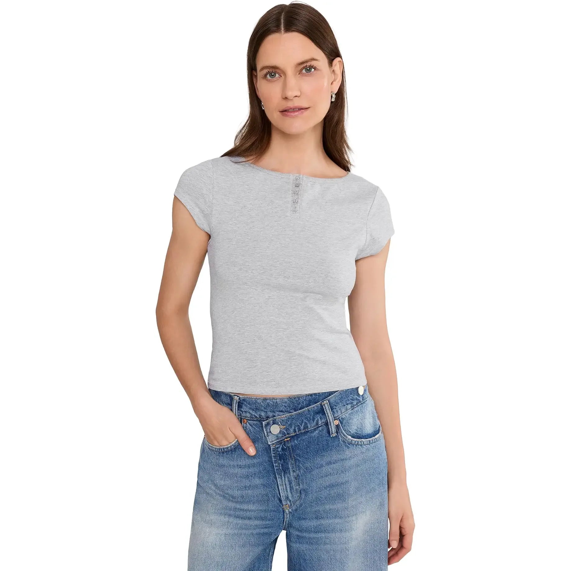 Free People Morning Pages Henley Solid Heather Grey