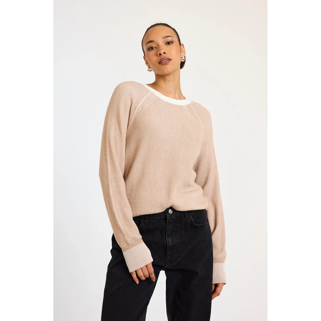 Wispr by Brodie Isla Plaited Crew in Ivory/Light Brown