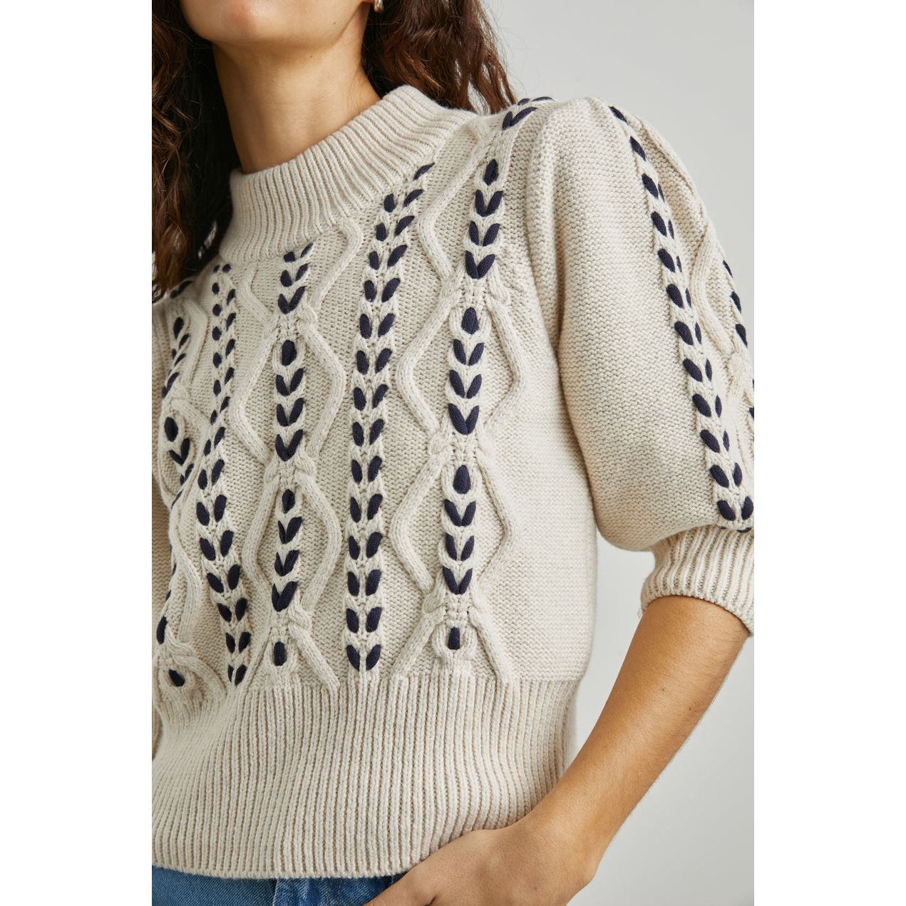 Rails Addy Sweater in Oatmeal Navy Cables