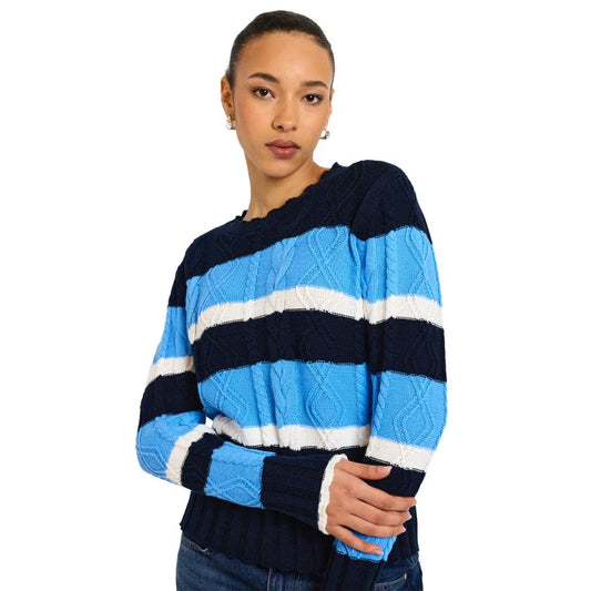 Wispr by Brodie Cora Cable Stripe Crew in Navy