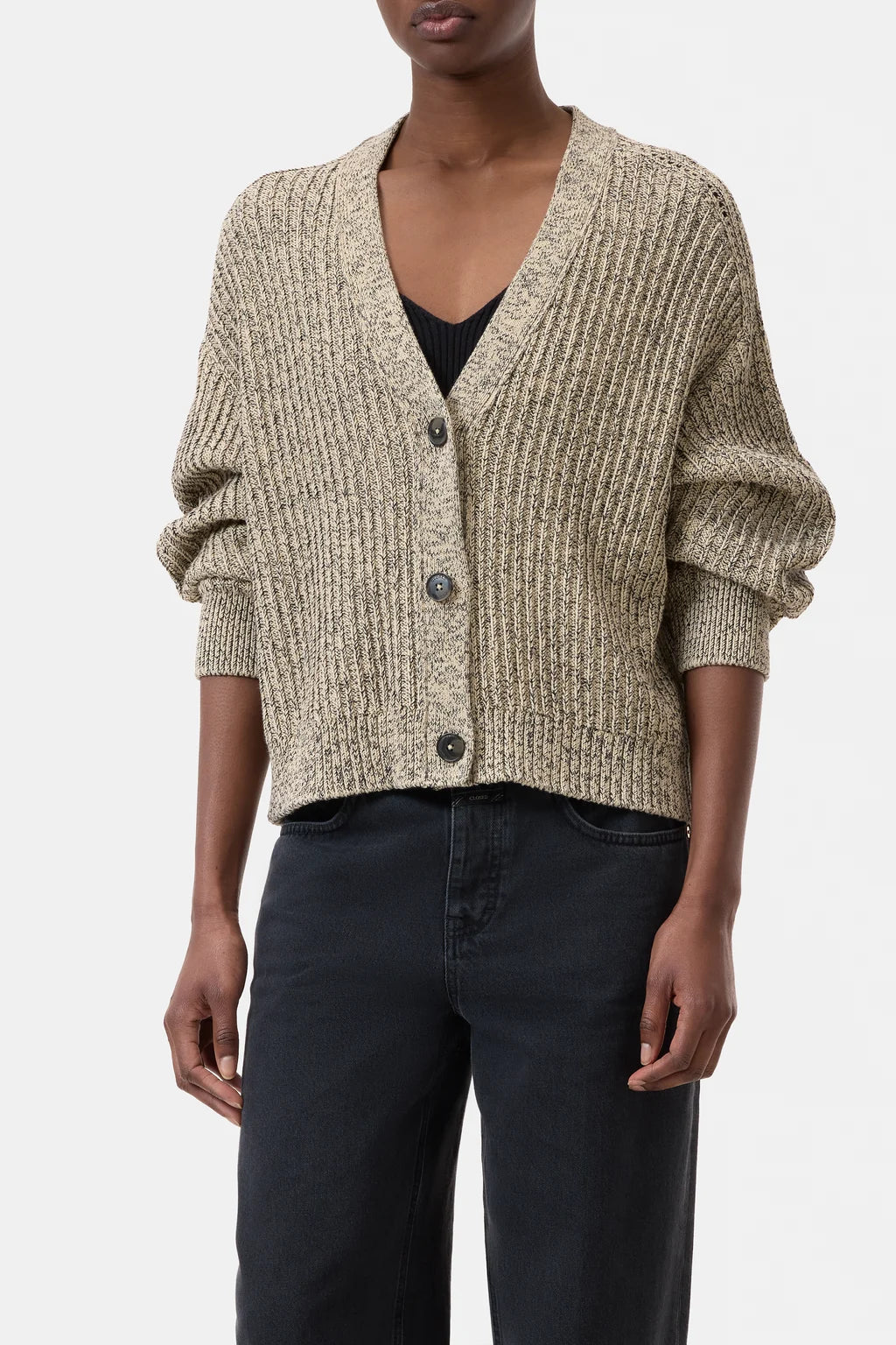 CLOSED Cardigan in Mouline Yarn in Desert Beige