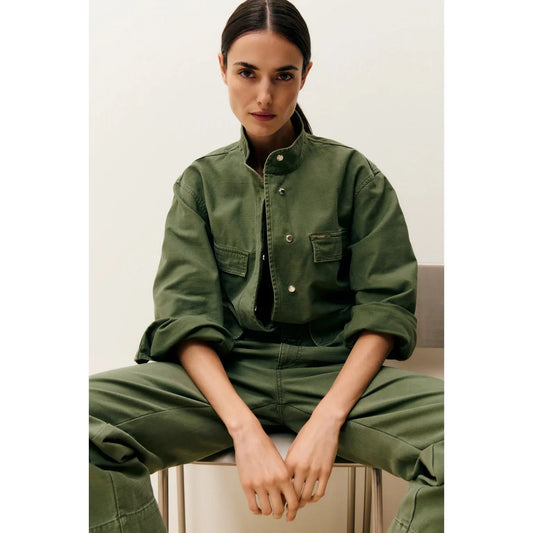 Closed Cotton Utility Cropped Field Jacket in Matcha Green