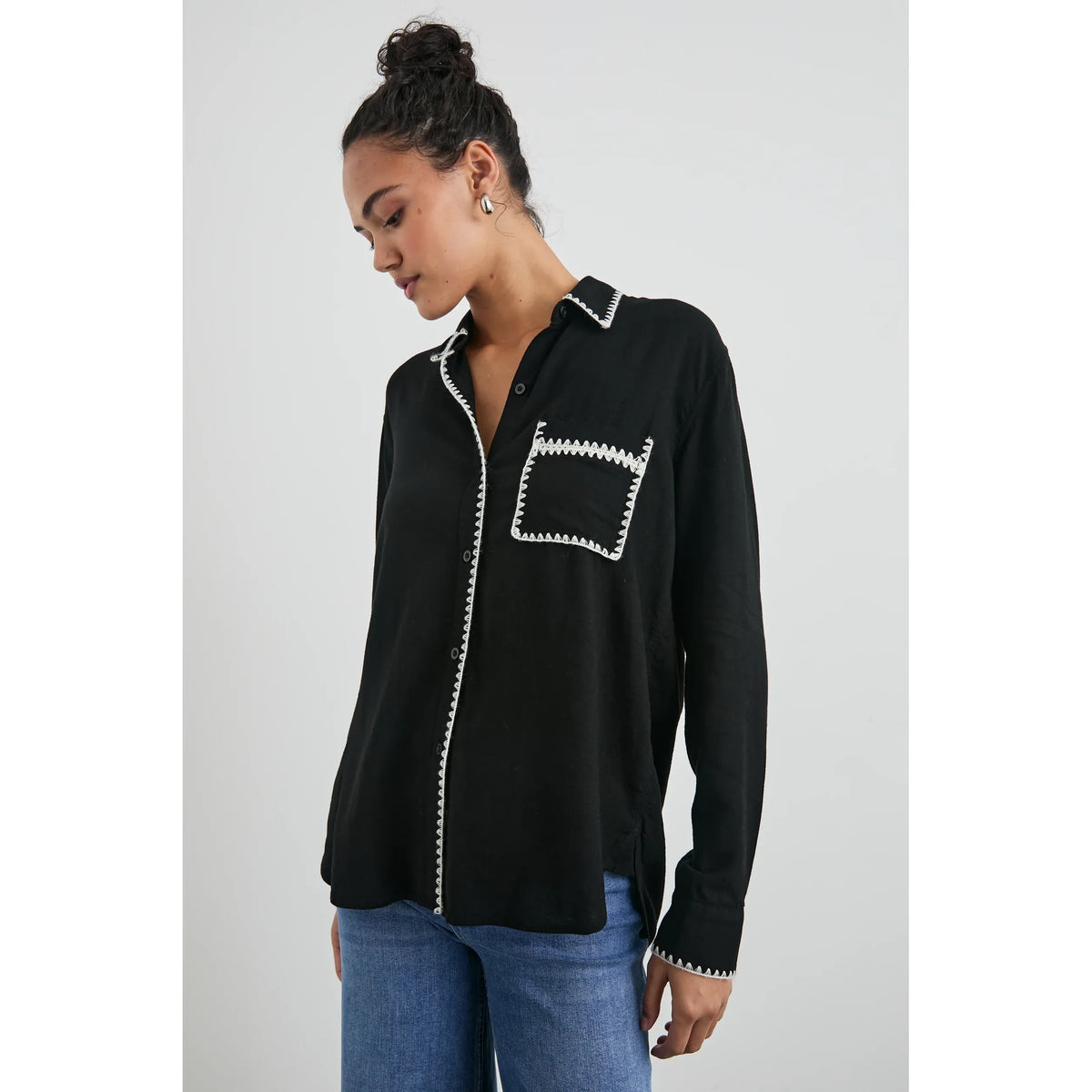 Rails Charli Shirt in Black Blanket Stitch