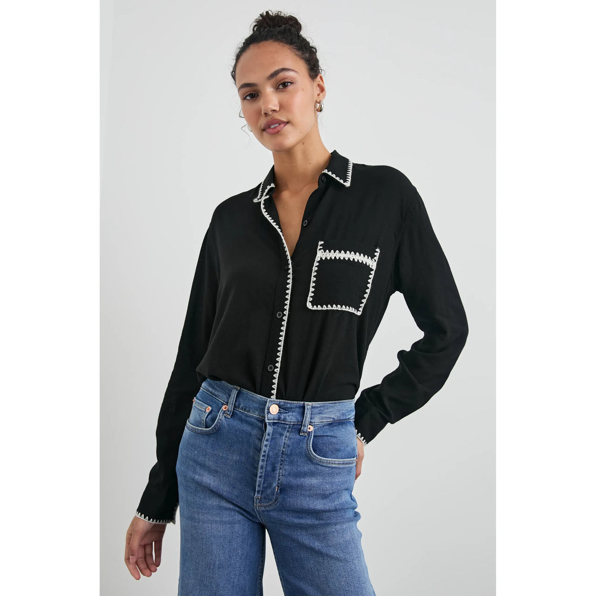 Rails Charli Shirt in Black Blanket Stitch