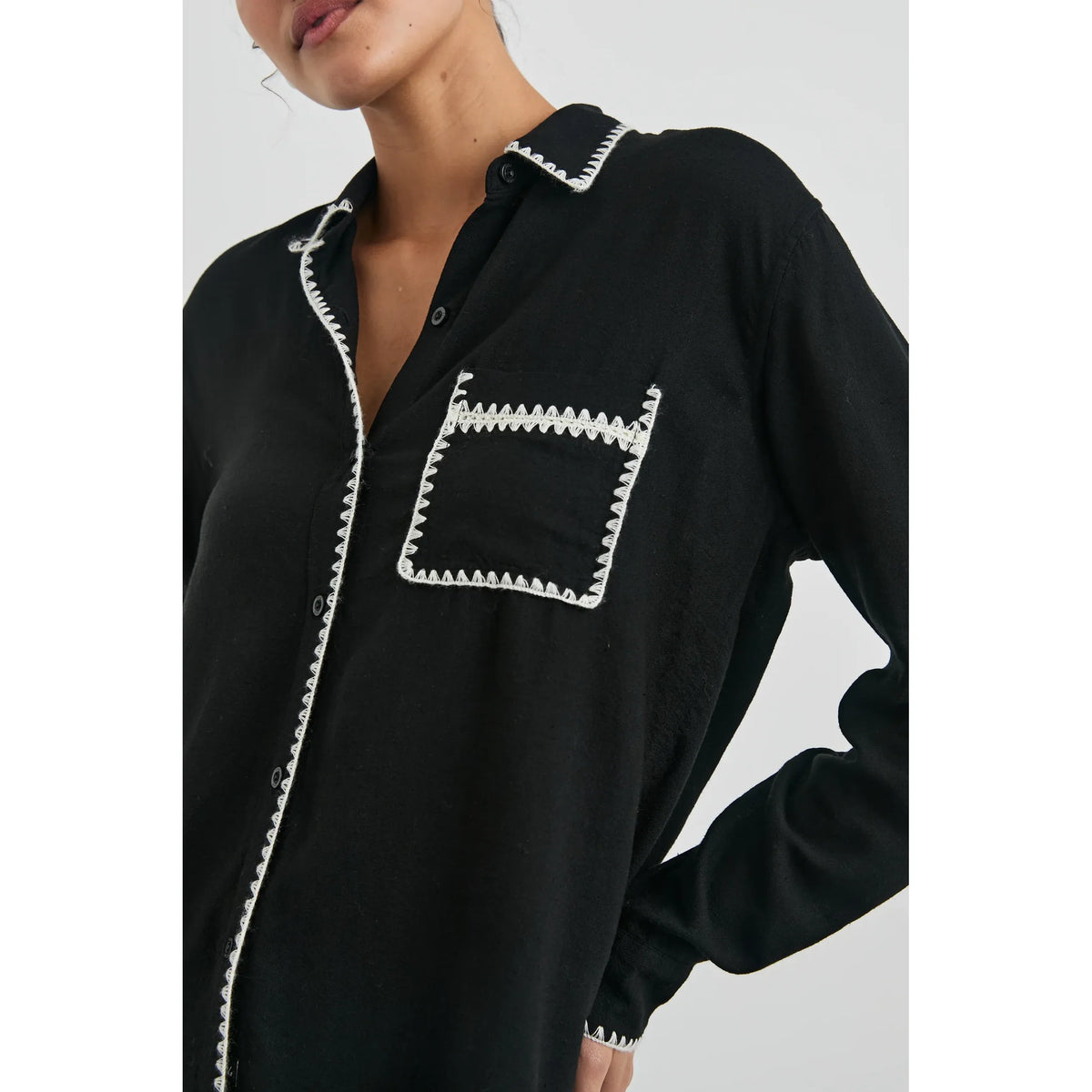 Rails Charli Shirt in Black Blanket Stitch