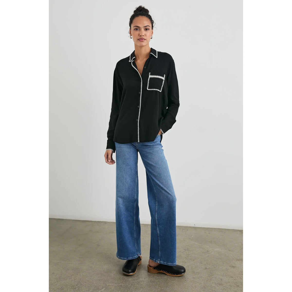 Rails Charli Shirt in Black Blanket Stitch