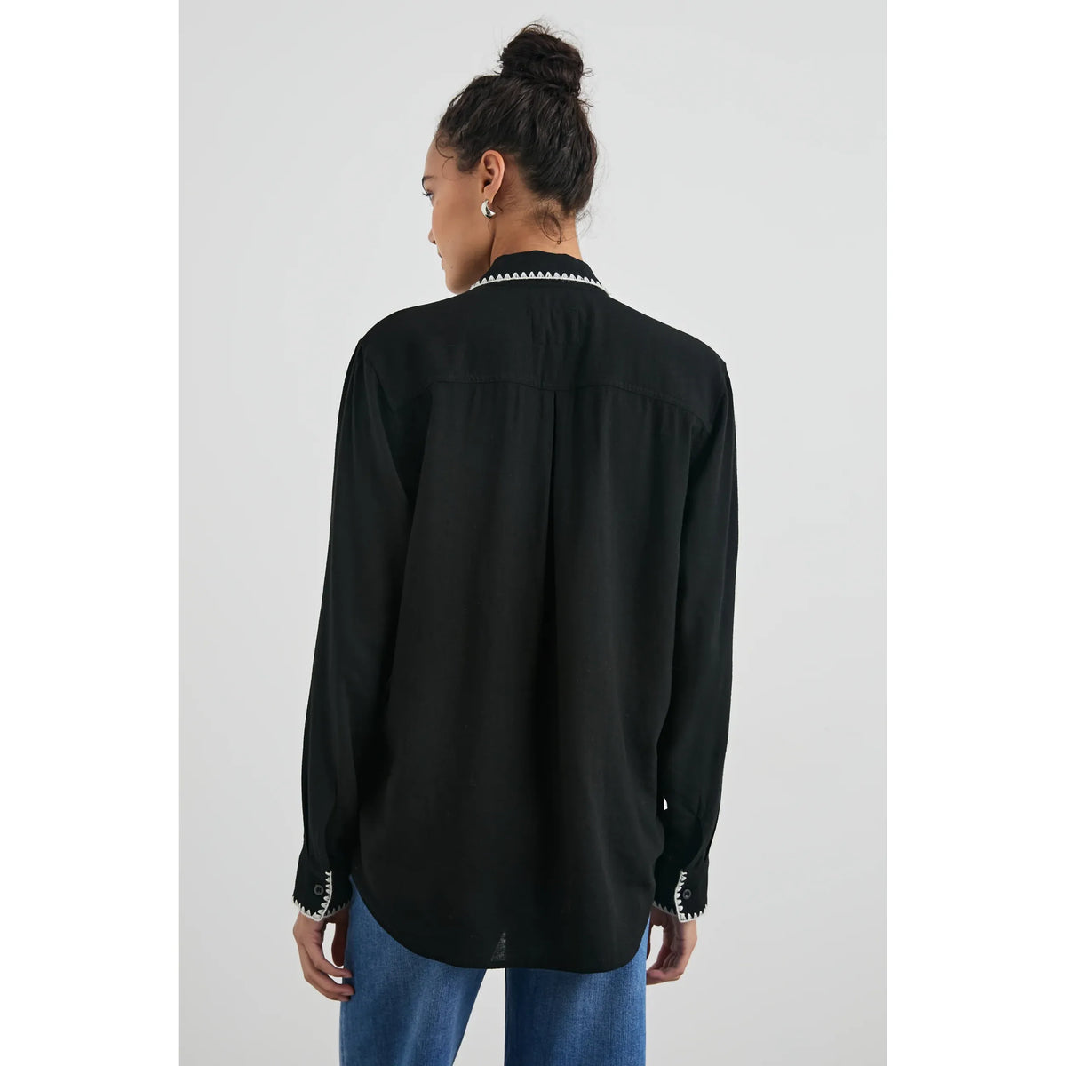 Rails Charli Shirt in Black Blanket Stitch