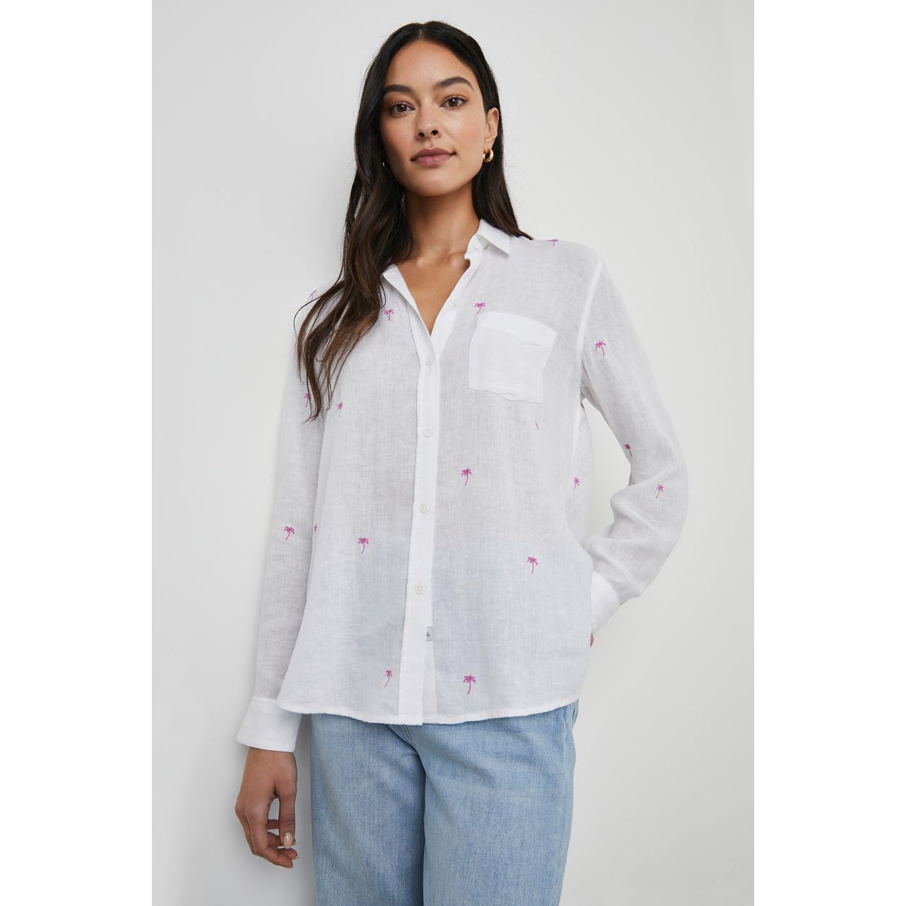 Rails Charli Shirt in Fuchsia Embroidered Palms