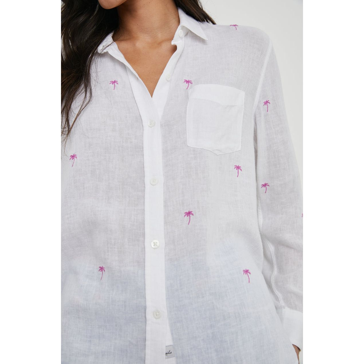 Rails Charli Shirt in Fuchsia Embroidered Palms