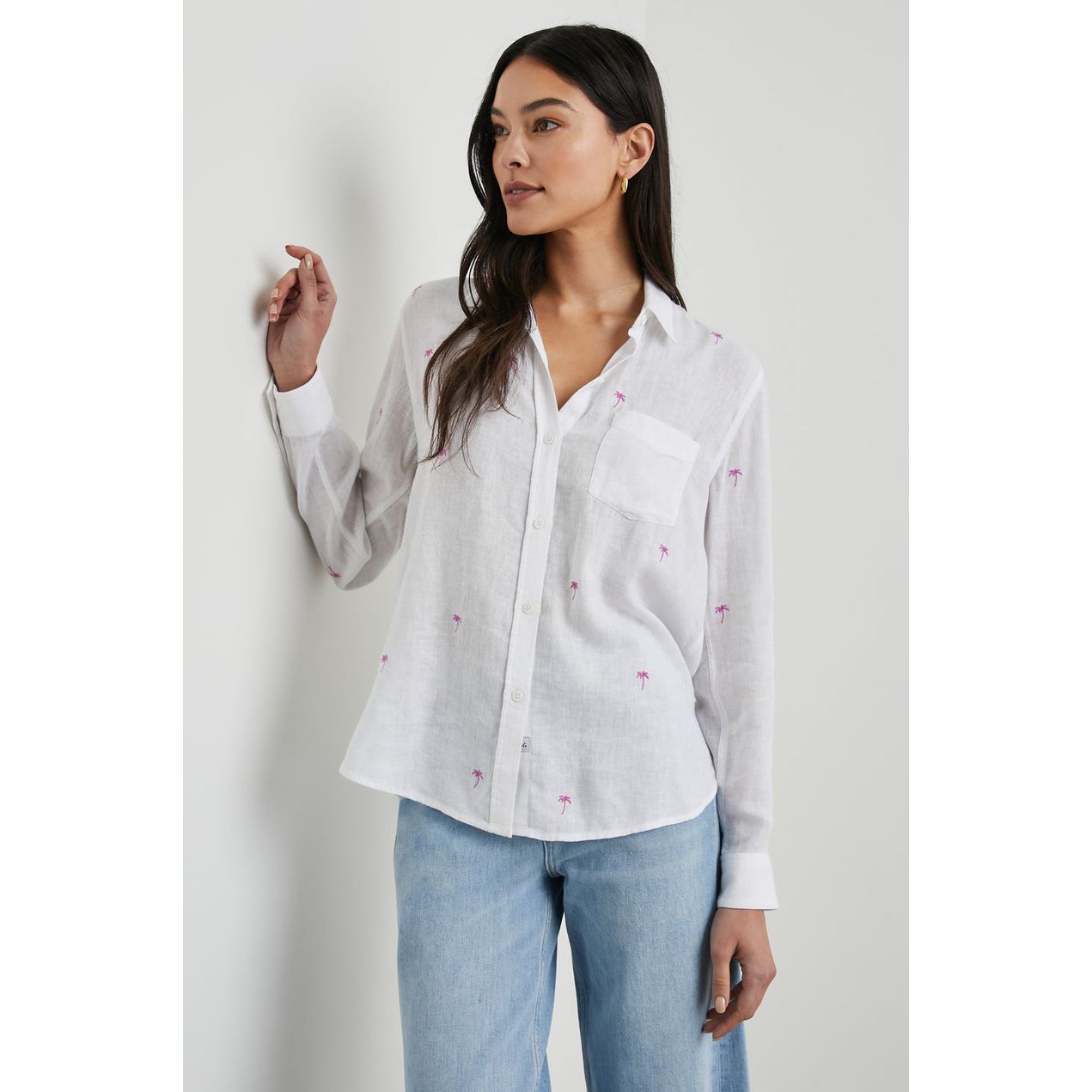 Rails Charli Shirt in Fuchsia Embroidered Palms