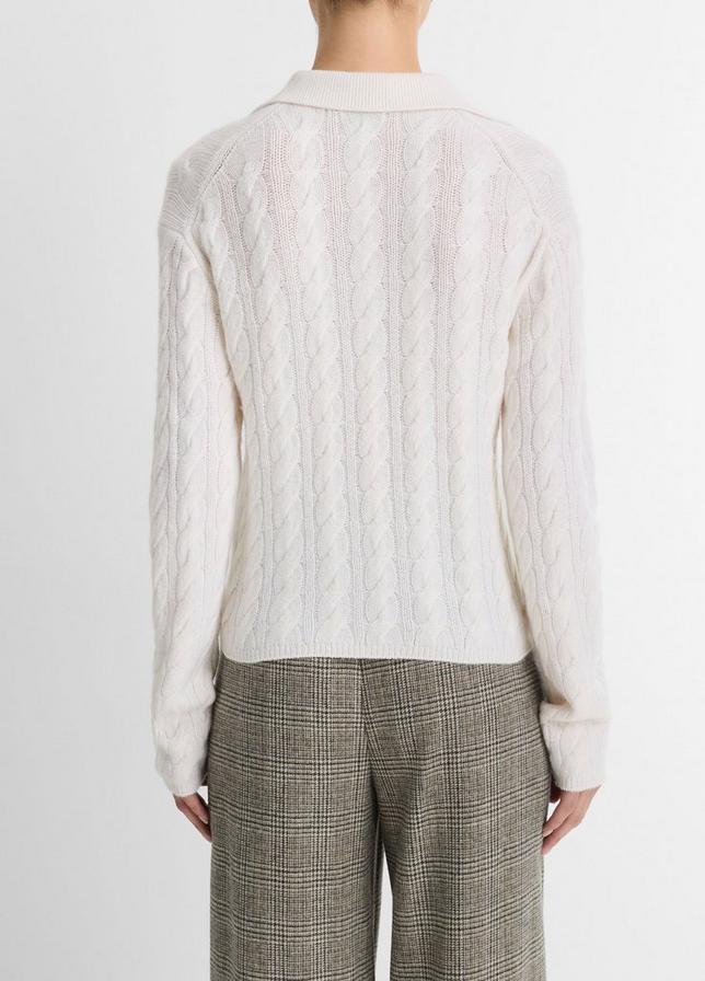 Vince Cable-Knit Wool-Blend Polo Sweater in Off White