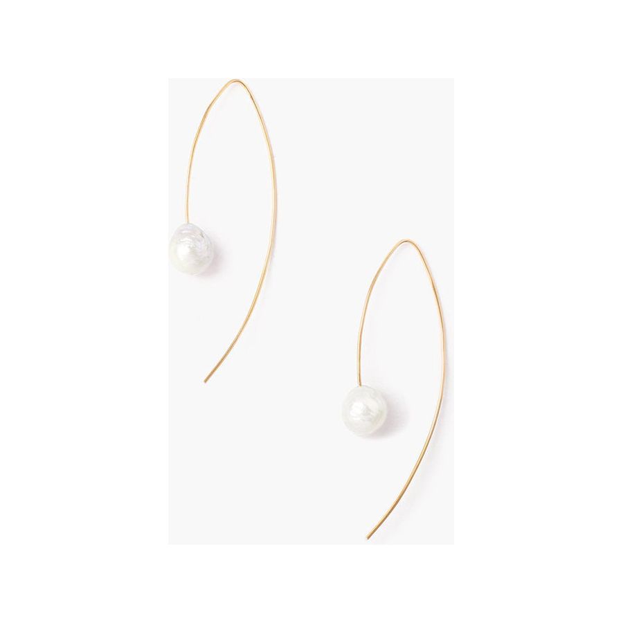 Chan Luu White and Gold Floating Pearl Drop Thread Thru Earrings