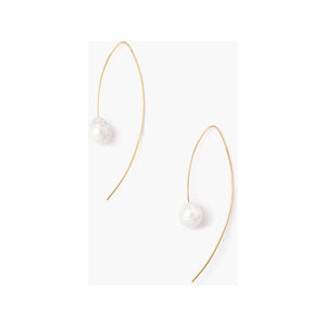 Chan Luu White and Gold Floating Pearl Drop Thread Thru Earrings