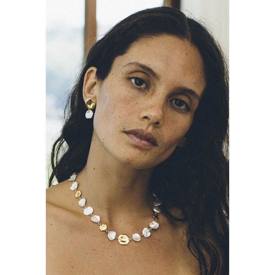 Chan Luu Two Tiered White Keshi Pearl Earrings