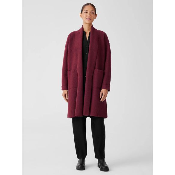 Eileen Fisher Lightweight Boiled Wool High Collar Coat in Red Cedar