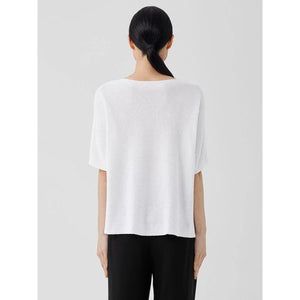 Eileen Fisher Peruvian Organic Cotton Bateau Neck Elbow Sleeve Pullover in White