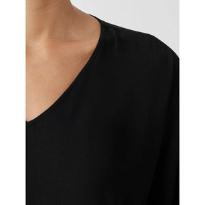Eileen Fisher Silk Georgette Crepe Dolman Sleeve Top in Black