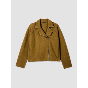 Eileen Fisher Lightweight Boiled Wool Motorcycle Jacket in Regenerative Wool in Gold Leaf