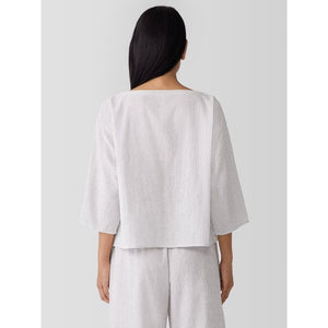 Eileen Fisher Organic Cotton Ripple Checkered Box-Top in White