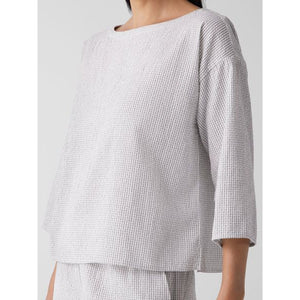 Eileen Fisher Organic Cotton Ripple Checkered Box-Top in White