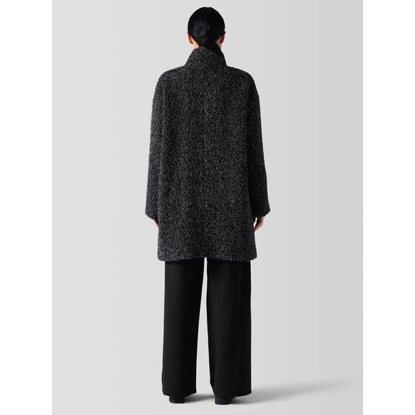 Eileen Fisher Curly Alpaca Stand Collar Coat in Black