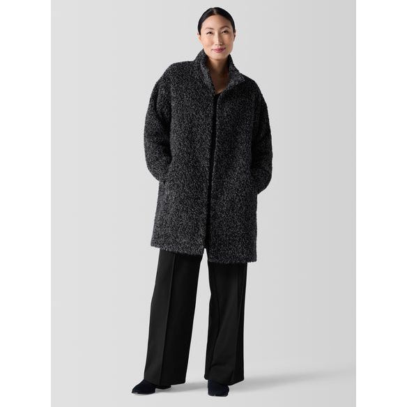 Eileen Fisher Curly Alpaca Stand Collar Coat in Black