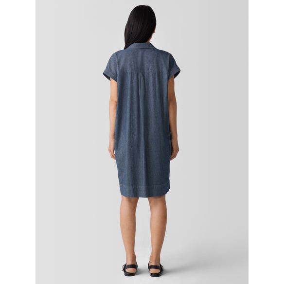 Eileen Fisher Airy Organic Cotton Twill Shirtdress in Denim