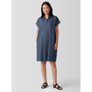 Eileen Fisher Airy Organic Cotton Twill Shirtdress in Denim