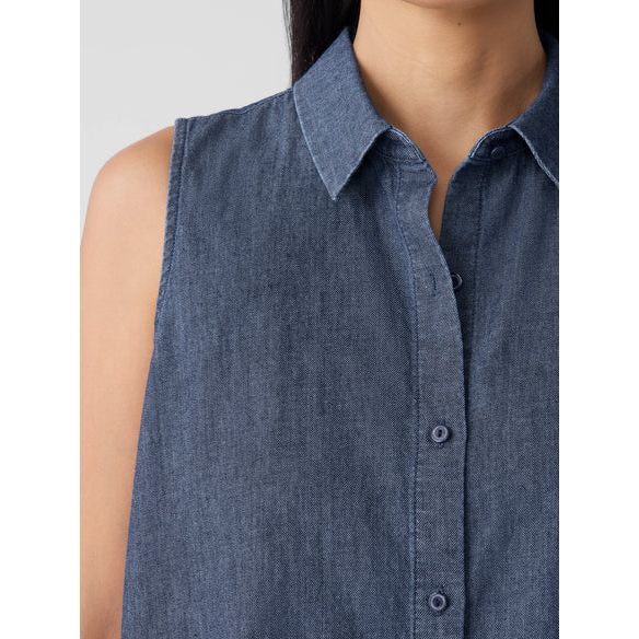 Eileen Fisher Airy Organic Cotton Twill Sleeveless Shirt in Denim