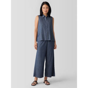 Eileen Fisher Airy Organic Cotton Twill Sleeveless Shirt in Denim