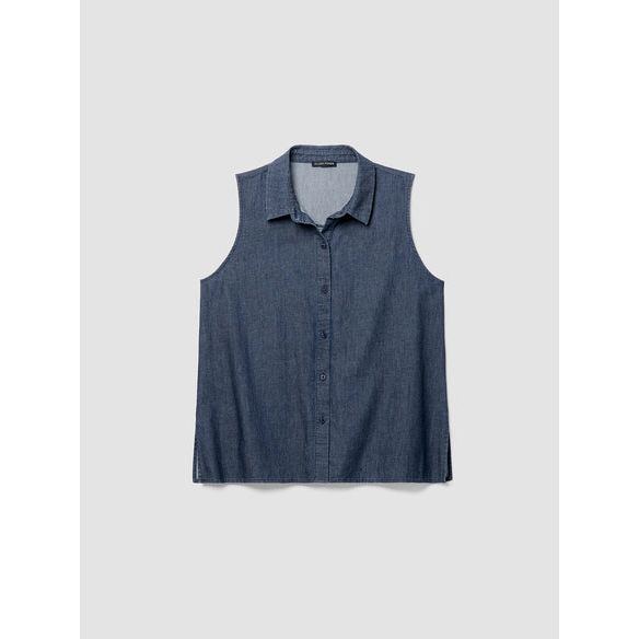 Eileen Fisher Airy Organic Cotton Twill Sleeveless Shirt in Denim