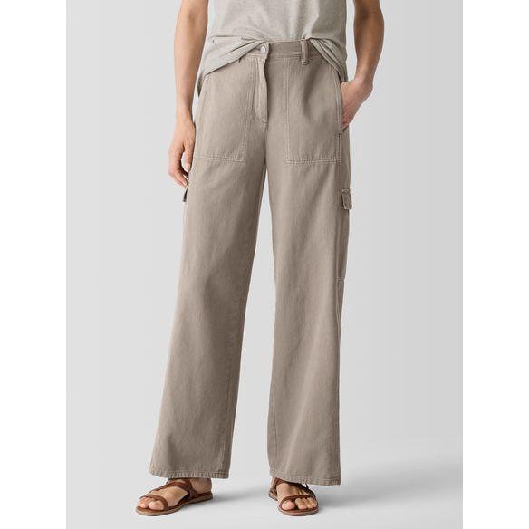 Eileen Fisher Garment-Dyed Utility Organic Cotton Cargo Pant in Reed