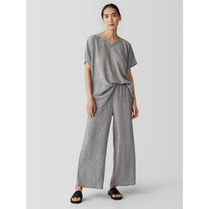 Eileen Fisher Woven Plissé Wide-Leg Pant in Nimbus