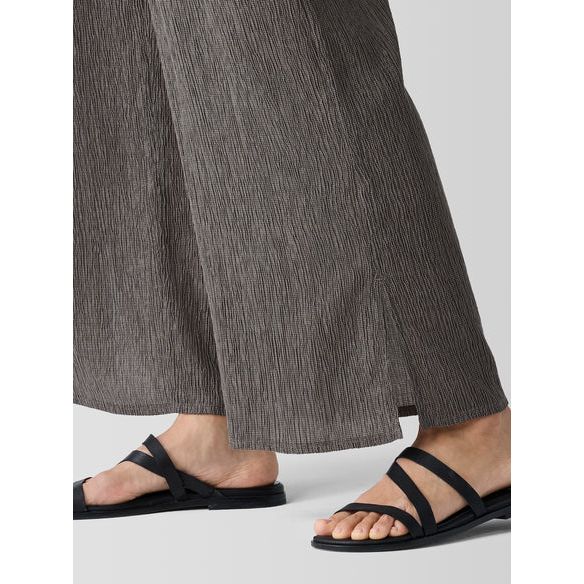 Eileen Fisher Woven Plisse Wide Leg Pant in Taupe