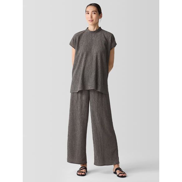 Eileen Fisher Woven Plisse Wide Leg Pant in Taupe