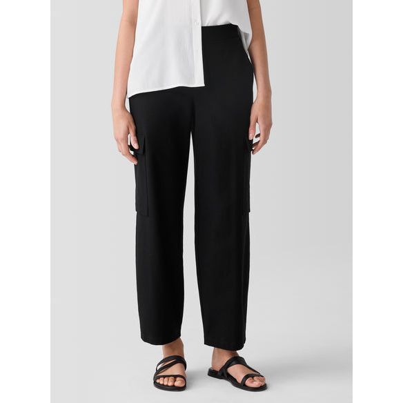 Eileen Fisher Washable Stretch Crepe Cargo Pant in Black