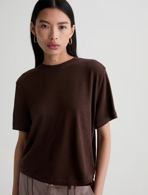 AG Jeans Charli Crew Relaxed Linen Short Sleeve Tee in Oak Barrel 