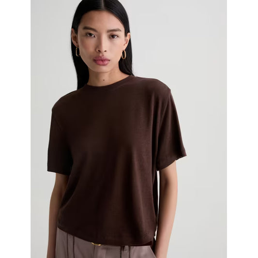 AG Jeans Charli Crew Relaxed Linen Short Sleeve Tee in Oak Barrel 