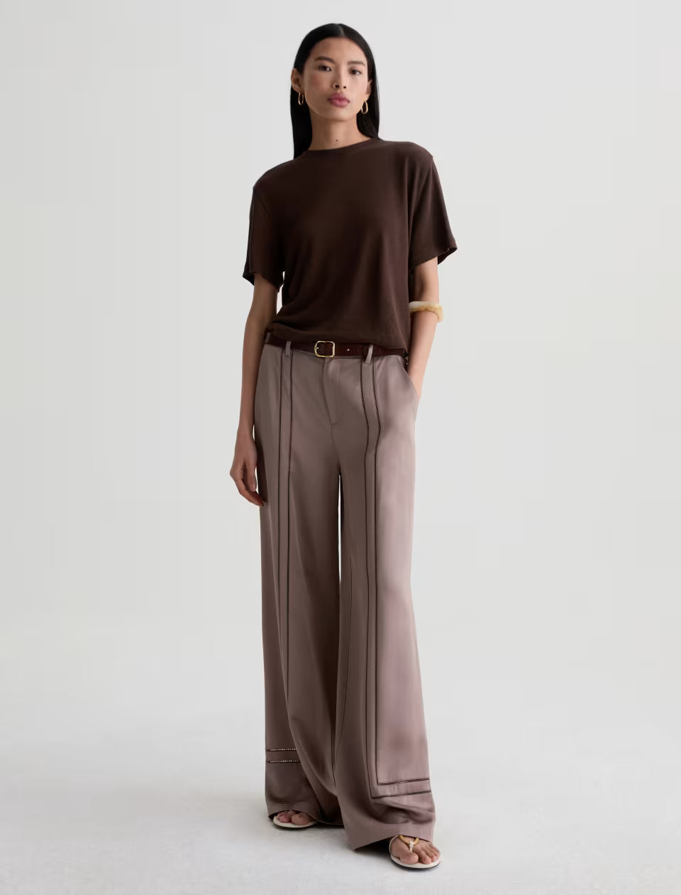 AG Jeans Charli Crew Relaxed Linen Short Sleeve Tee in Oak Barrel 