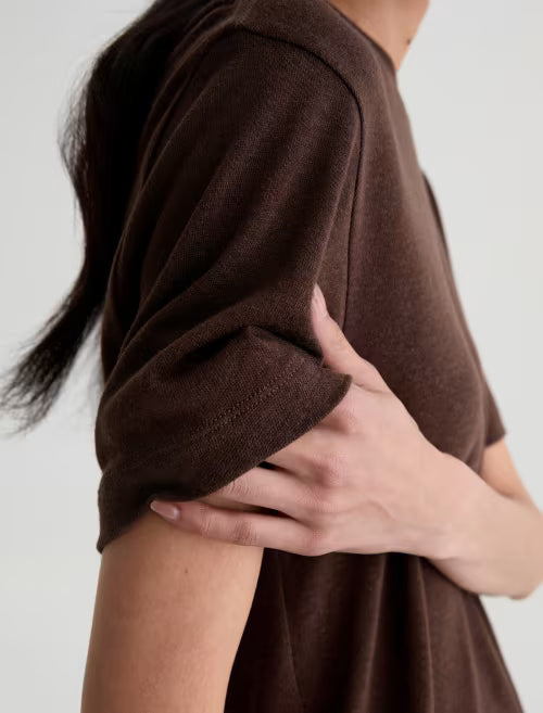 AG Jeans Charli Crew Relaxed Linen Short Sleeve Tee in Oak Barrel 