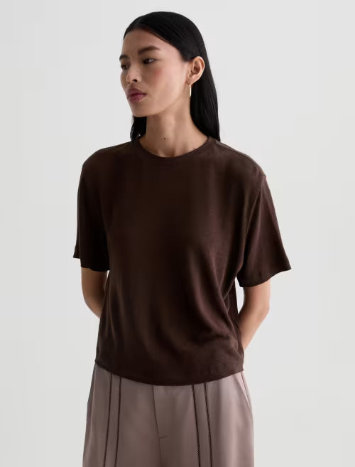 AG Jeans Charli Crew Relaxed Linen Short Sleeve Tee in Oak Barrel 