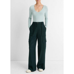 Vince Flannel Wide Leg Cargo Pant in Sea Onyx