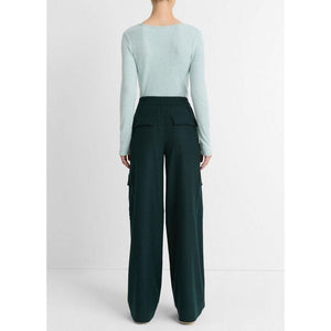 Vince Flannel Wide Leg Cargo Pant in Sea Onyx