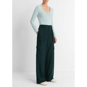 Vince Flannel Wide Leg Cargo Pant in Sea Onyx