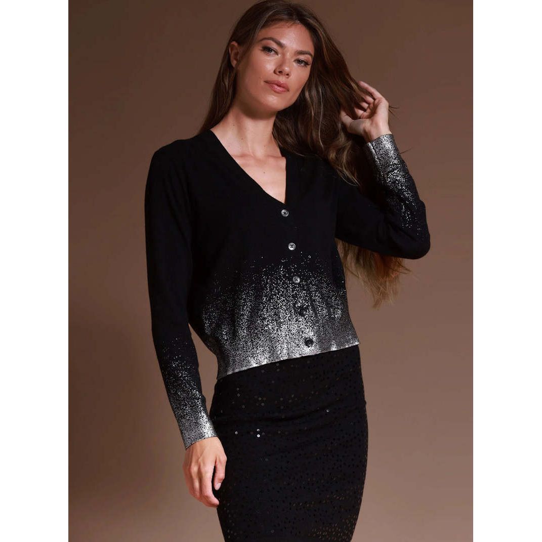 Minnie Rose Gradient Metallic Cardigan in Black and Platinum 9039