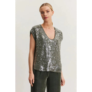 Velvet by Graham and Spencer Elorie Sequin Top in Gunmetal