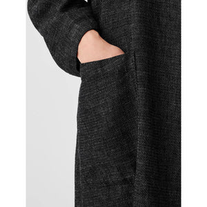 Eileen Fisher Tweedy Hemp Cotton High Collar Coat in Black
